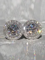 1pair Bridal Korean Style Earrings With Sparkling Round Stone & Full Drill Design, Elegant & Delicate Casual. Valentine's Day Accessories - Image 5
