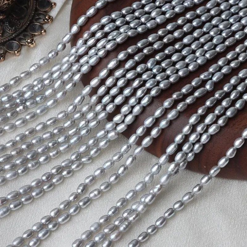 

2-9Mm grey rice bead natural freshwater pearl necklace
