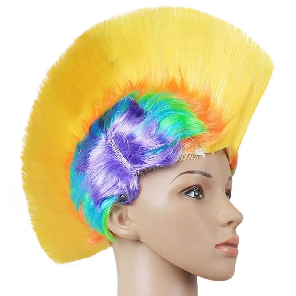 Clown Fans LED Funny Cockscomb Colored Luminous Mohawk Wig Disco Fluffy Rainbow Punk Wig Night Party