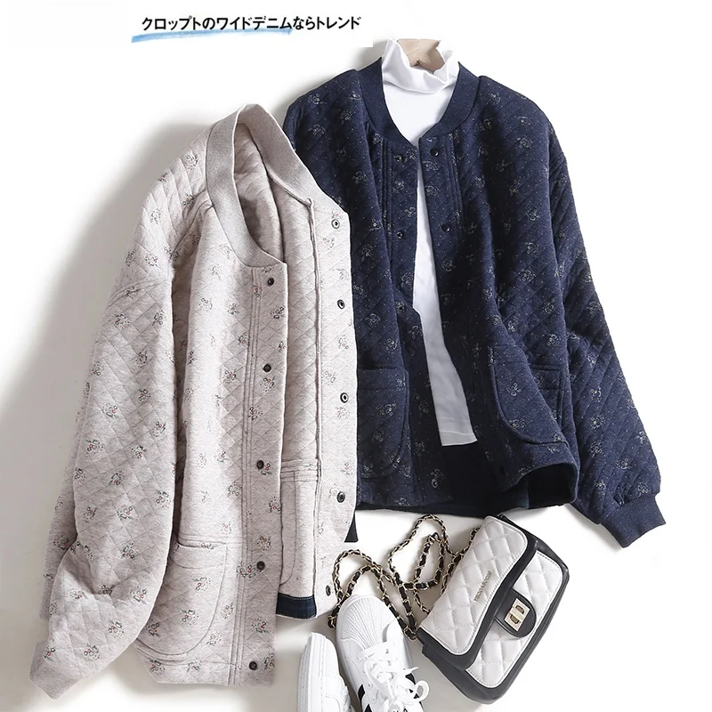 

Осень-зима, бейсбольная куртка с художественным ромбовидным принтом, женская длинная куртка большого размера с двойным воротником-стойкой, повседневное пальто Ca...