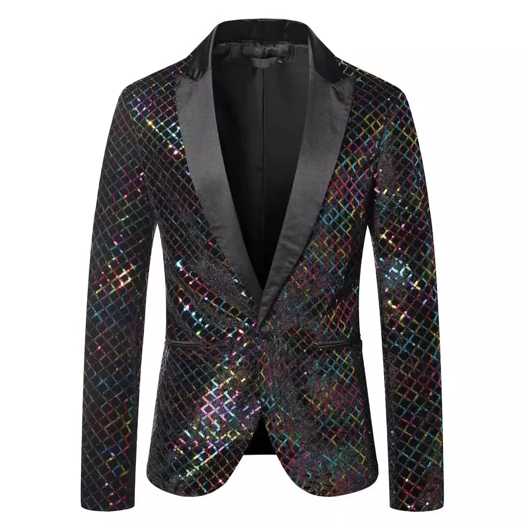 

Blazer Turn Down Collar Men Suits Long Sleeve Blazers Single Button Party Business Jacket Spring Outerwear Cardigan Pockets