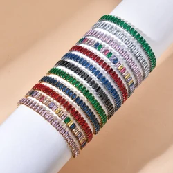 ZMZY Rainbow Iced Out Crystal Tennis Bracelets Women Men Trendy Unisex Accessories Squares Hand Stainless steel Chain Jewelry