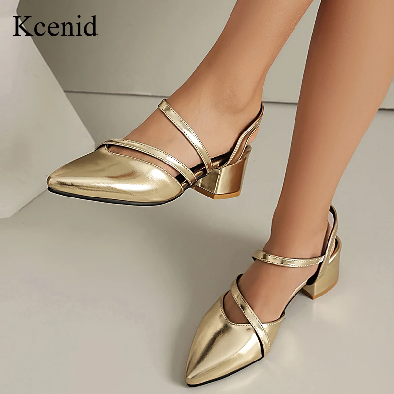 

Kcenid New Vintage Style French Medium Heel Hollow Sole Women's Pumps Retro Shoes Shallow Pointed Toe Shoes Gold Silver Size 43