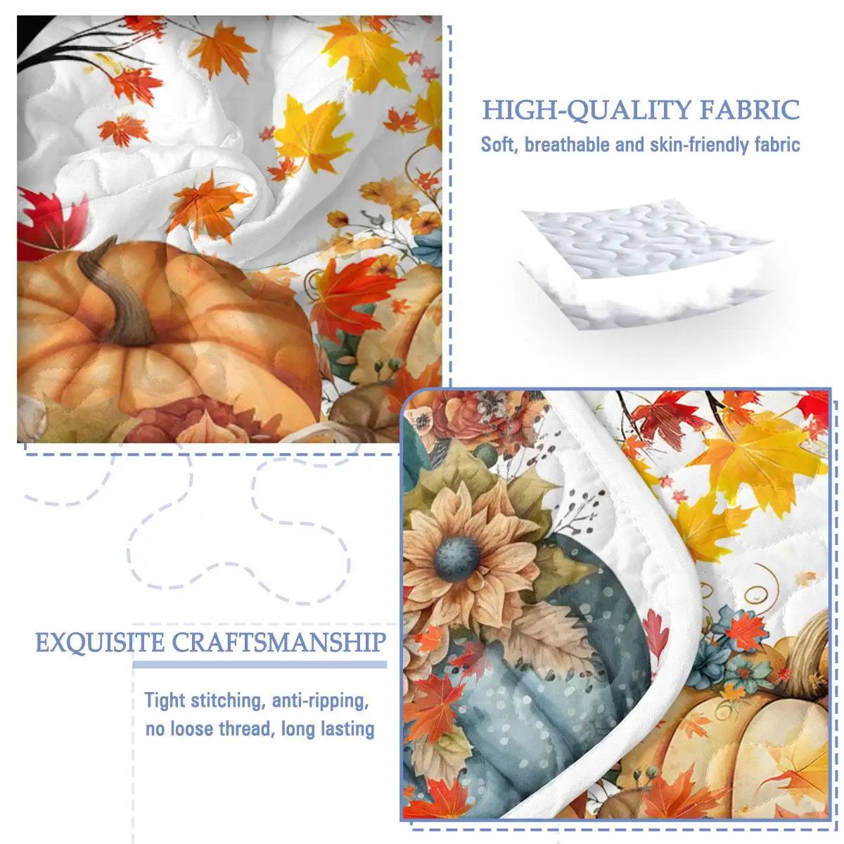 

3 Pieces Colorful Oil Painting Pumpkin Pattern Quilt Set Full Size for all Seasons Flower Fall Leaves Bedding Set with 2