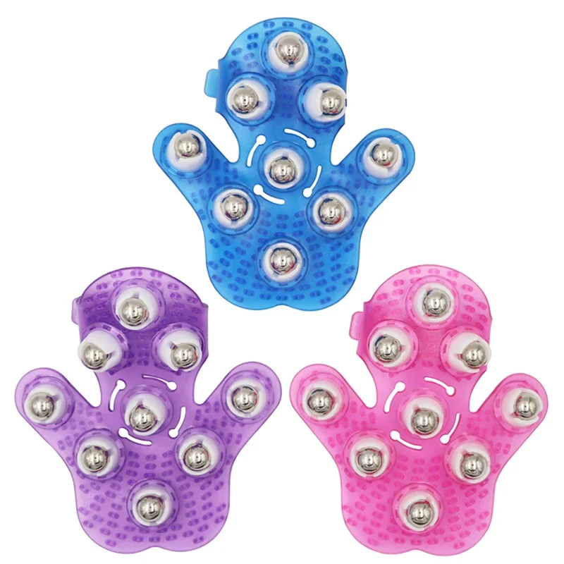 1 gant de massage en forme de paume avec 9 rouleaux métalliques pour la relaxation par acupression de tout le corps, outil de massage et de soin des méridiens des pieds