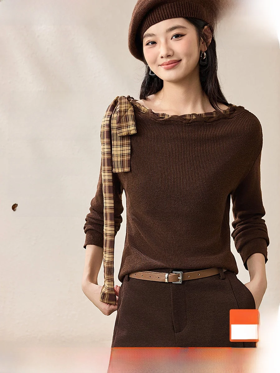 

Вязаный свитер Sweet Cool Sle с асимметричным вырезом на одно плечо и лентой, вязаный топ для женщин, винтажный, весенний, модный