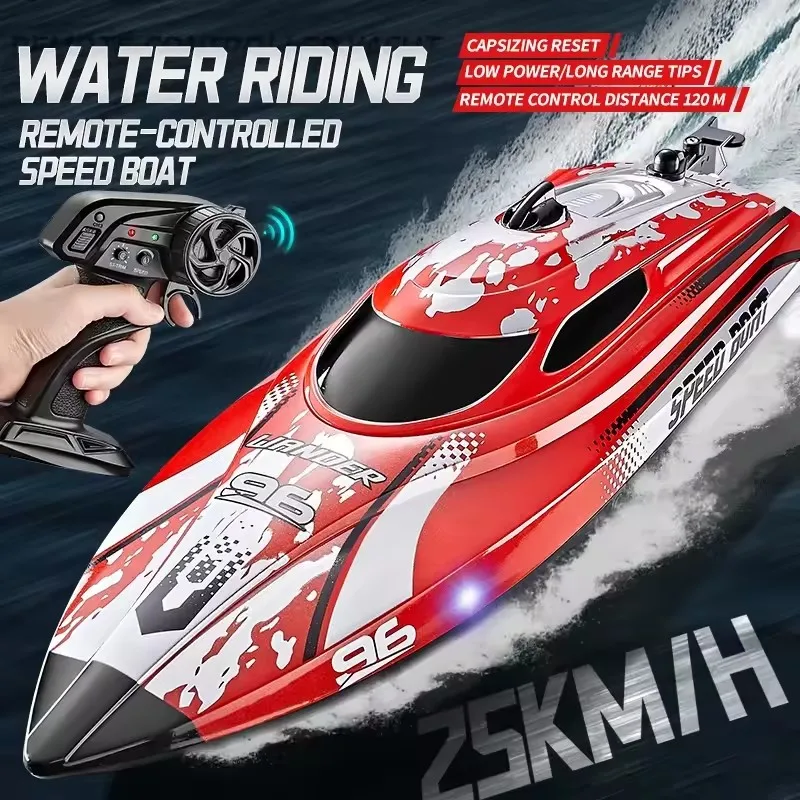 2.4Ghz 25km/h High-Speed Remote Control Racing Ship Water Speed Boat One-click Reset  LED Lighting Racing Drift Boat Toy Gifts
