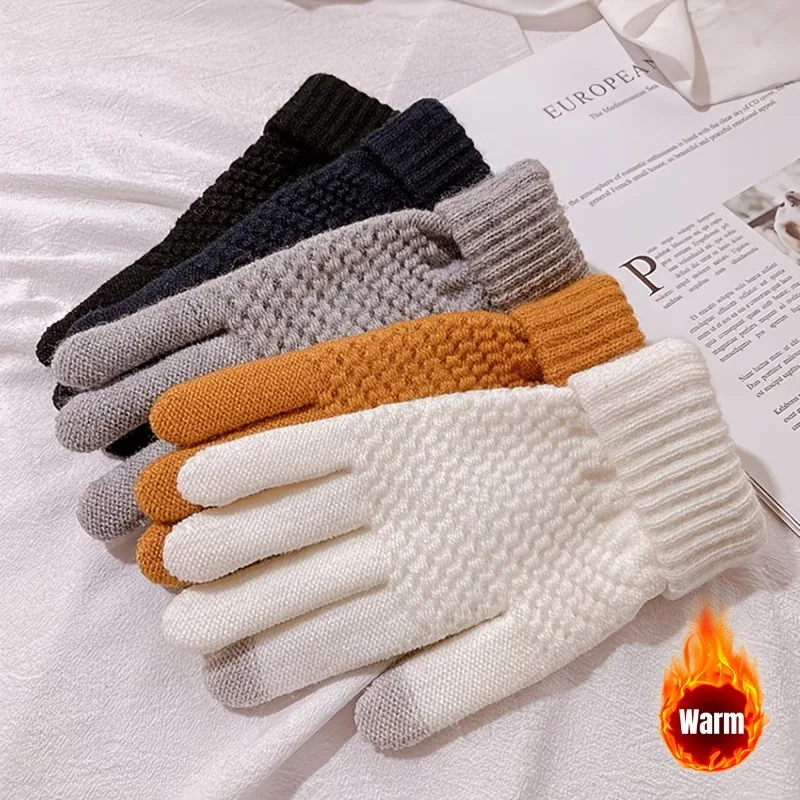 1-20Pairs Winter Touchscreen Gloves Stretchy Thick Knitted for Women Universal for Sports Cycling Hiking and Outdoor Activities