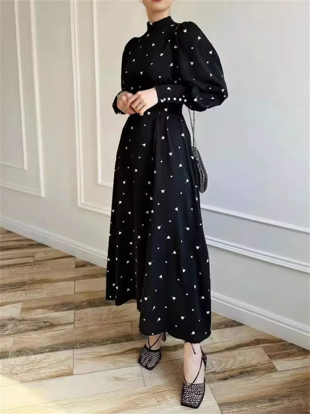 2024 spring/summer new fashion women's dress Fashion printed round neck long sleeve dress