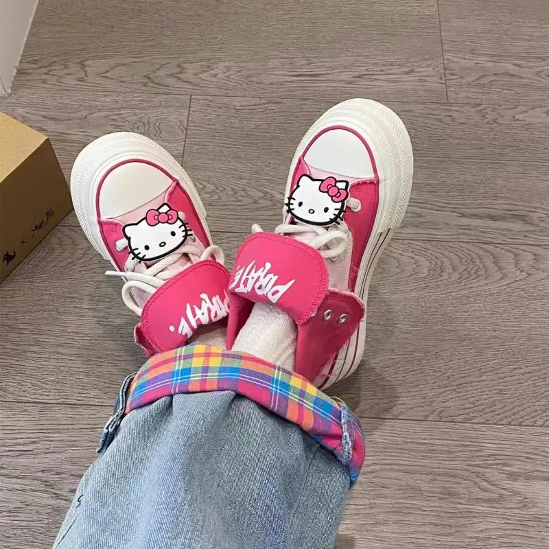 

Sanrio Hello Kitty Women's Canvas Shoe Kawaii Girl Casual Shoes Non Slip Breathable Platform Sneakers Female Flats Anime New Y2K