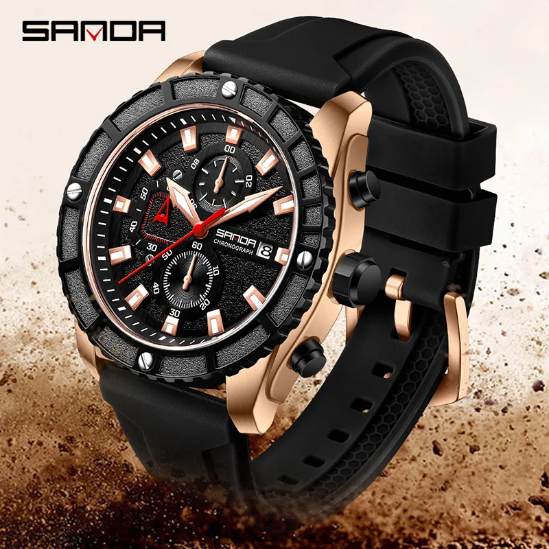 SANDA 5315 جديد الرجال العسكرية الرياضة الساعات الرجال مقاوم للماء موضة سيليكون حزام ساعة اليد رجل فاخر العلامة التجارية الأعلى مضيئة ساعة