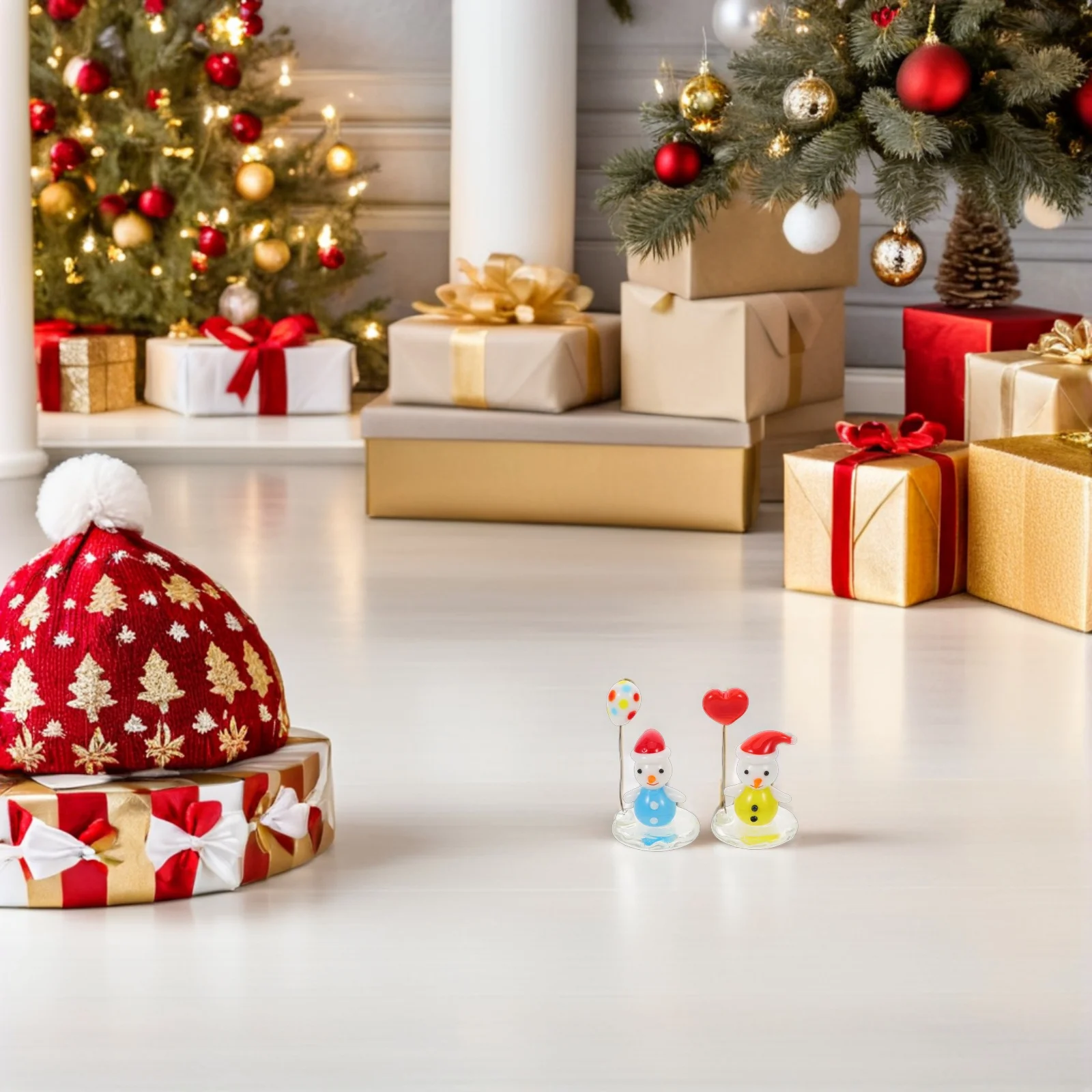 

2Pcs Christmas Decorations Snowman Glass Ornament with Balloon Festive Desktop Decor for Holiday Party Craft Table Centerpiece