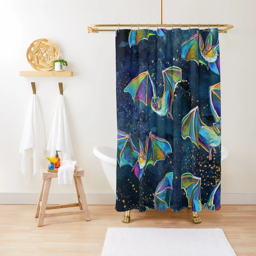 

BIG GOTHIC BATS N' STARS Shower Curtain Funny Shower Bathroom Box Anti-Mold Waterproof Shower Set Curtain