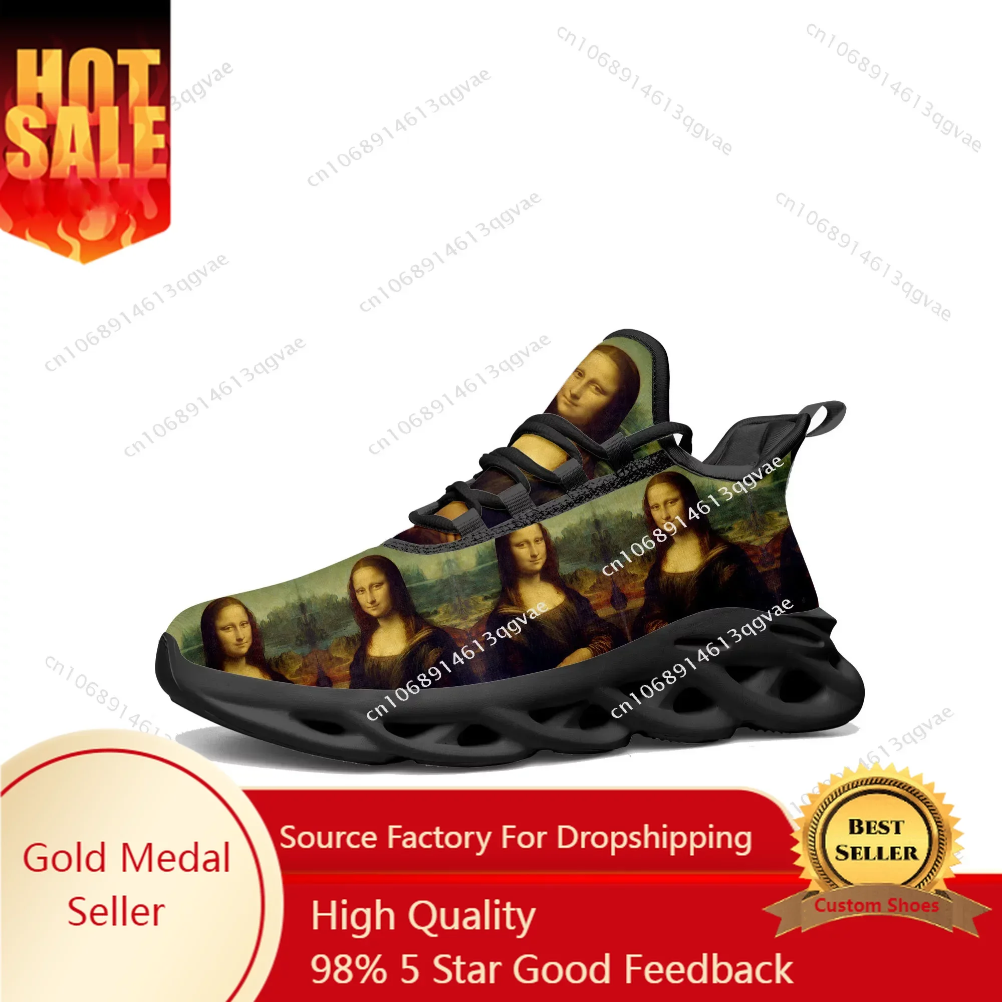 

Mona Lisa Flats Sneakers Mens Womens Sports Running Shoes DIY High Quality Sneaker Lace Up Mesh Footwear Custom Made Shoe Black