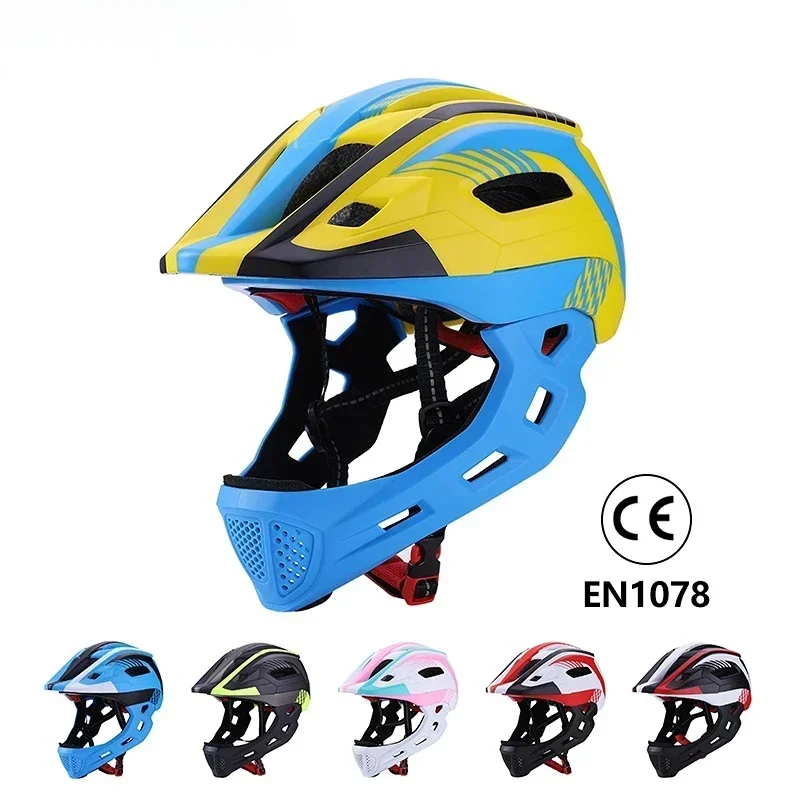 Kids Cycling Helmet with Detachable Chin Guard Full Face Safety Gear Balance Push Riding Children’s Outdoor Protective Equipment