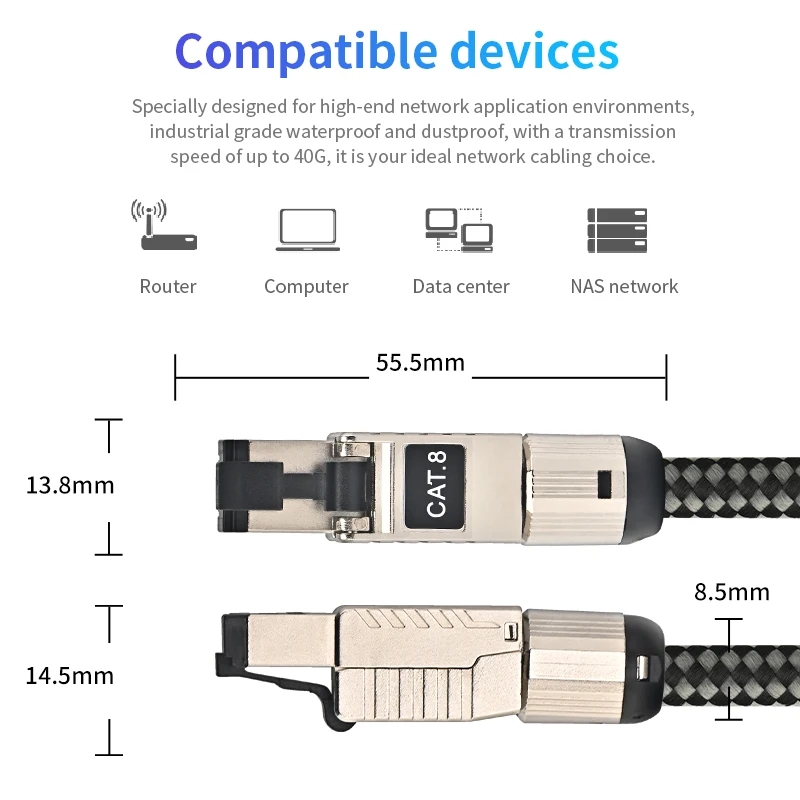 Cat8 network 5N OCC cat8 rj45 Ethernet cable 40Gbps 2000MHz laptop PS4 wifi router Internet LAN cable