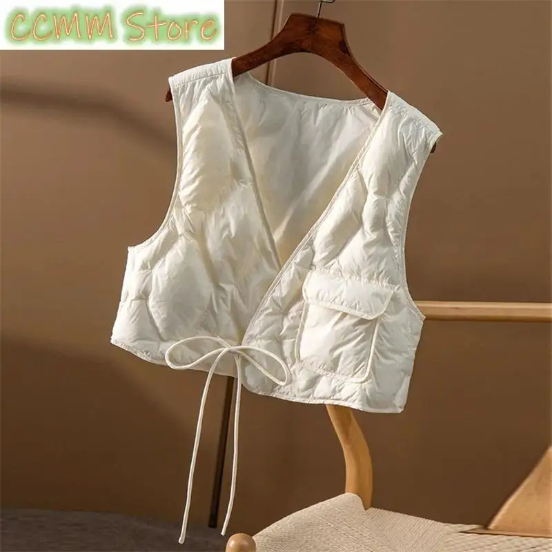 New Women's Waistcoat Fashion Drawstring Solid Color Cotton Waistcoats Sleeveless Outerwear Female Winter Vest Jacket