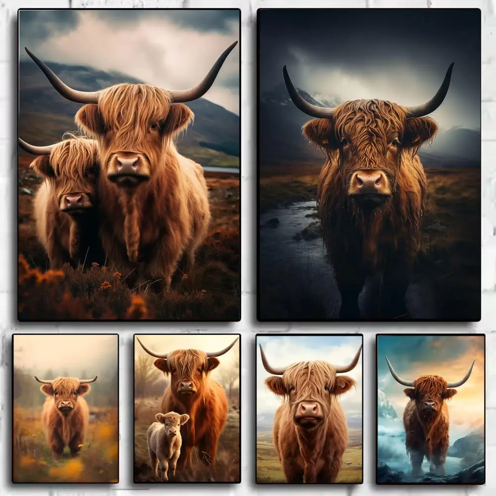 Highland cattle Poster Aesthetic Wall Art Canvas Trendy Bedroom Room Home Cafe  Decor