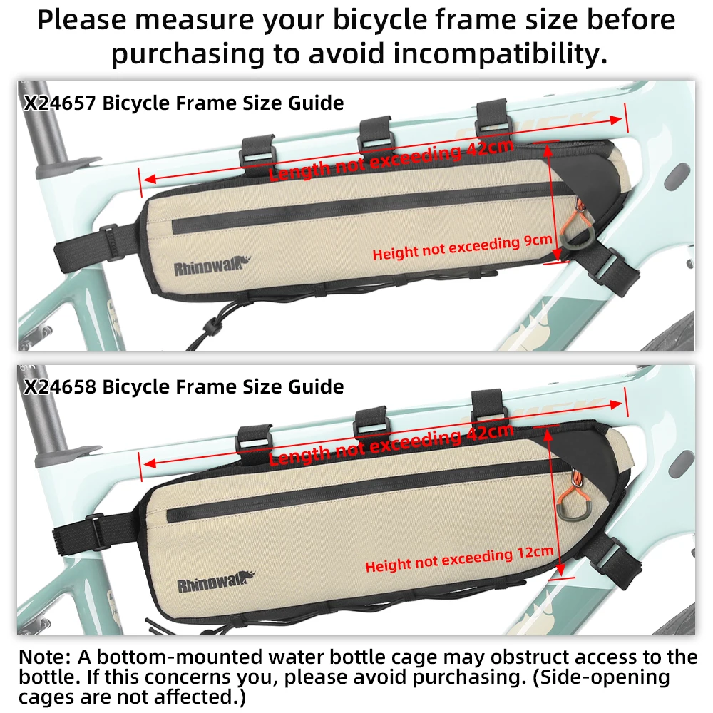 Rhinowalk Bike Frame Bag 2.1L/2.7L Waterproof Bicycle Under Tube Bag Triangle Bag Double Sided SBS Zipper Bottom binding system