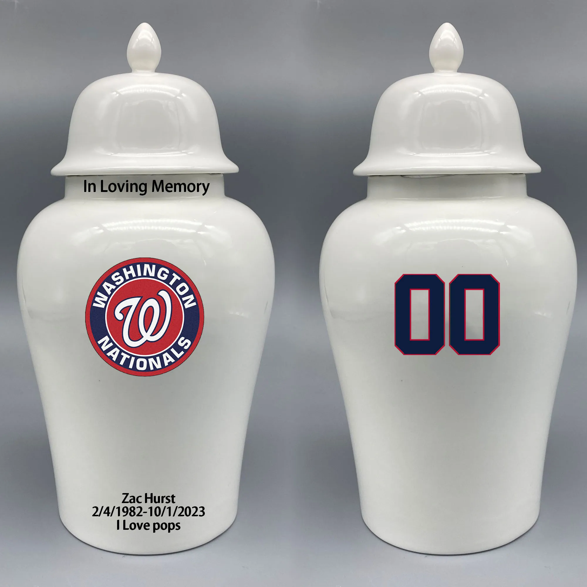 Large Urn for Washington Nationals-themed Logo Urn.Please send me the customize information-name/date and number on the urn