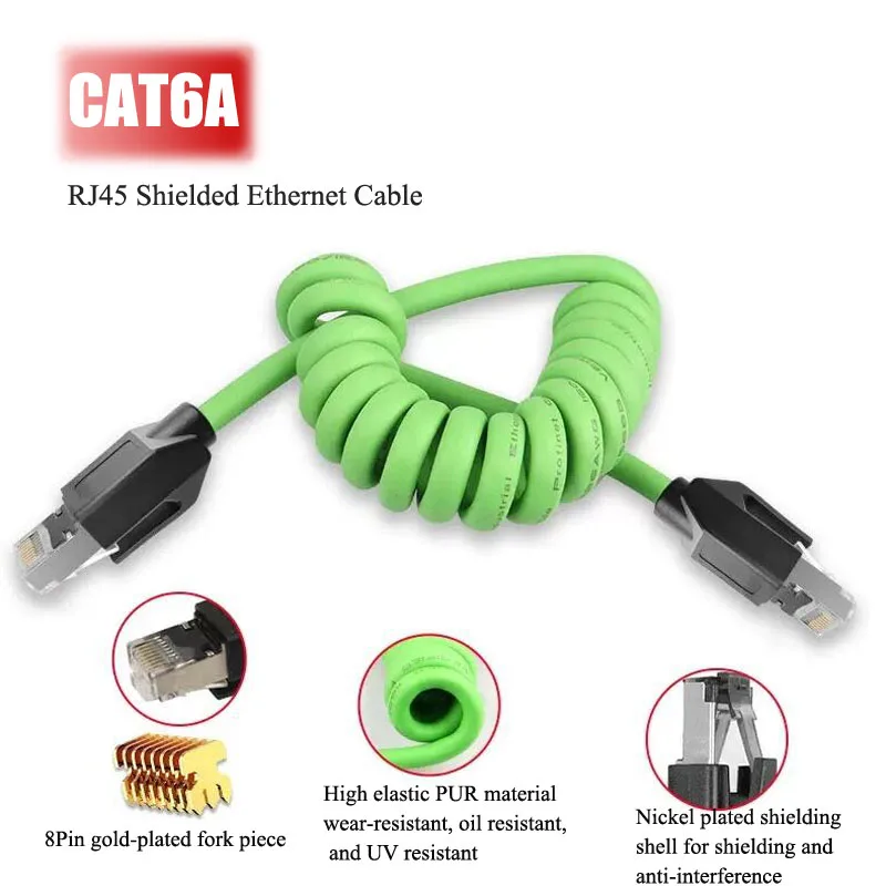 

Shielded RJ45 CAT6A Network Cable Industrial Grade PUR Gigabit Spiral 8P8C 8Pin rj45 Ethernet Servo Line Wire for Camera