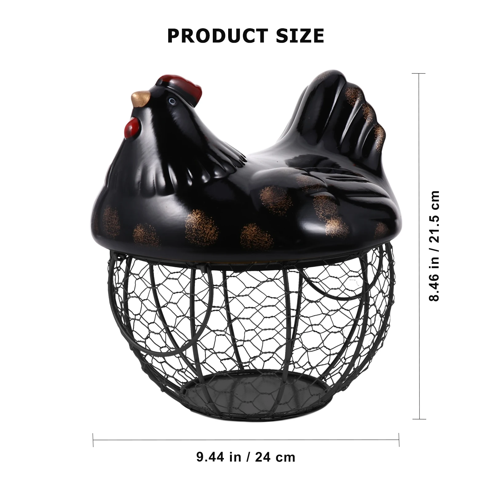 

1Pcs Iron Art Storage Basket with Ceramic Hen Lid Multi-Function Fruit Vegetable Eggs Basket for Kitchen Home Organization Decor