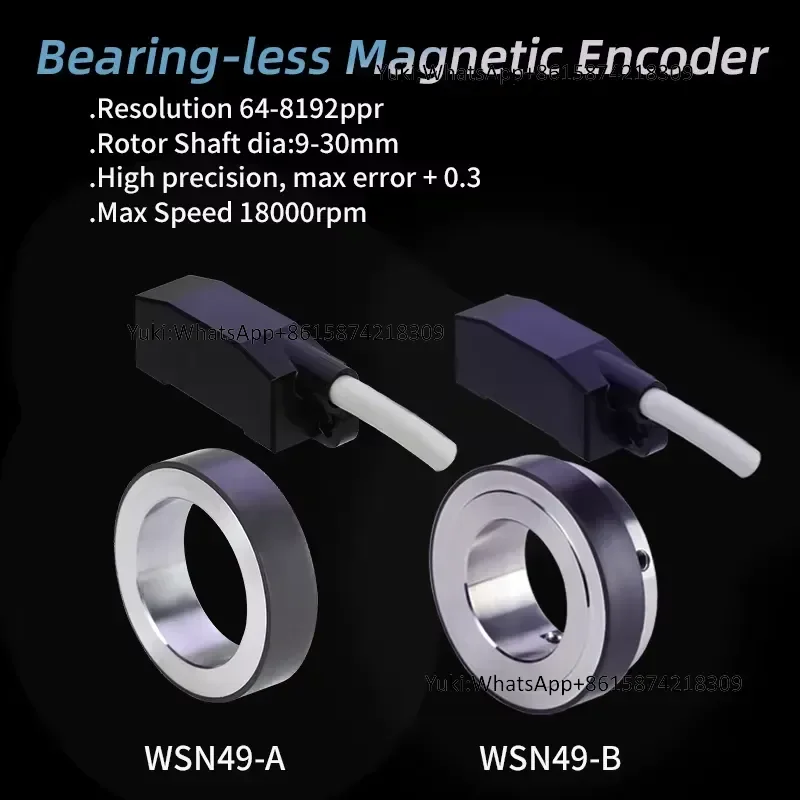 WSN49 Magnetic Rotor Encoder Redundant Sensing 64-8192ppr Resolution 9-30mm Hollow Shaft Sealed Electronics IP67 for Encoders