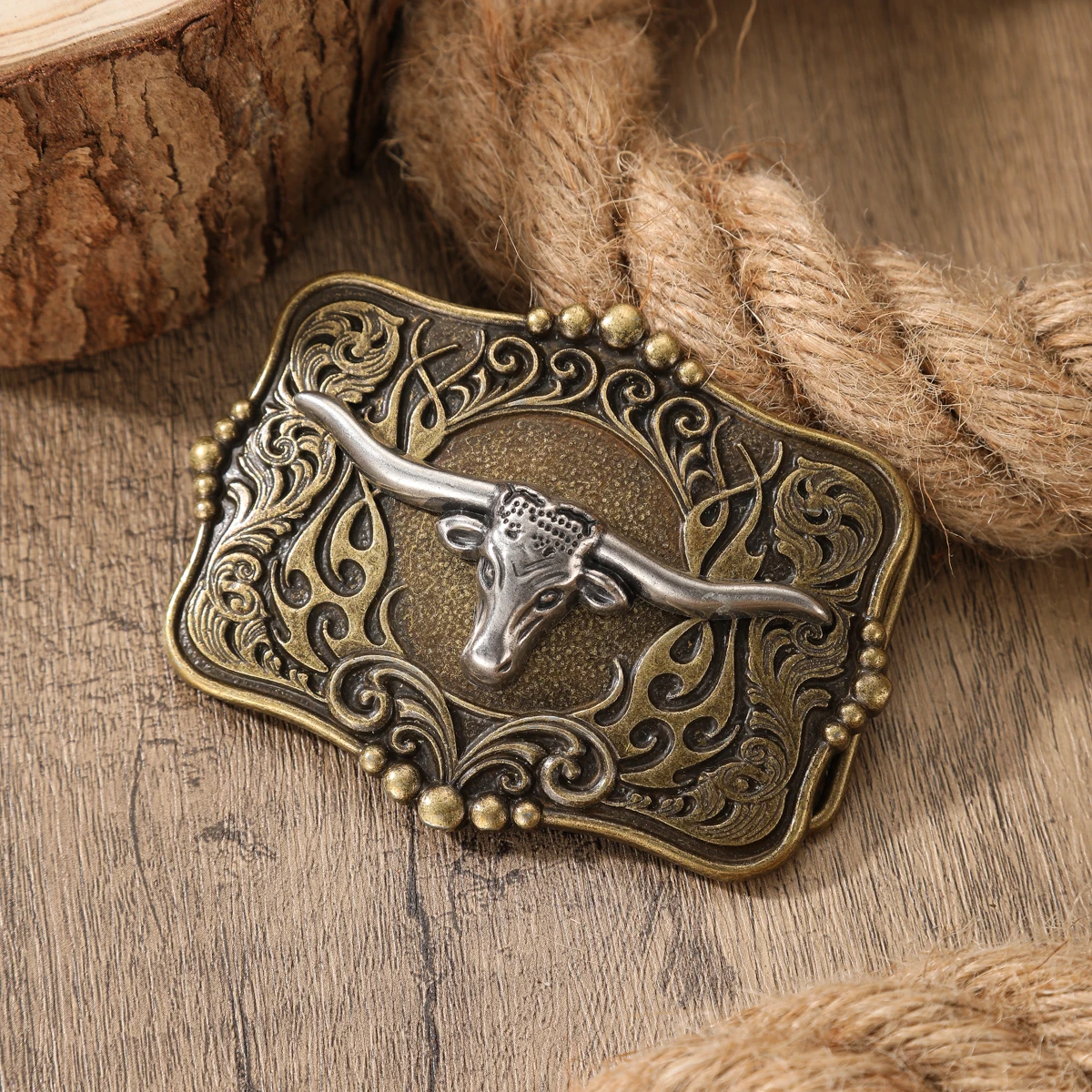 A Belt Buckle Head, Retro Style, Western Cowboy Theme, With Metal Relief Design on the Buckle Head.