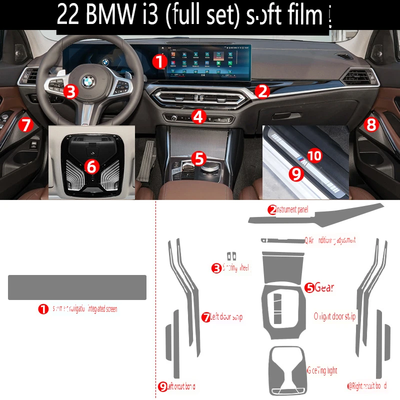 Tpu Transparent Film for 2022 BMW I3 Car Interior Sticker Console Dashboard Screen Protection Film Special Car Accessories Decor