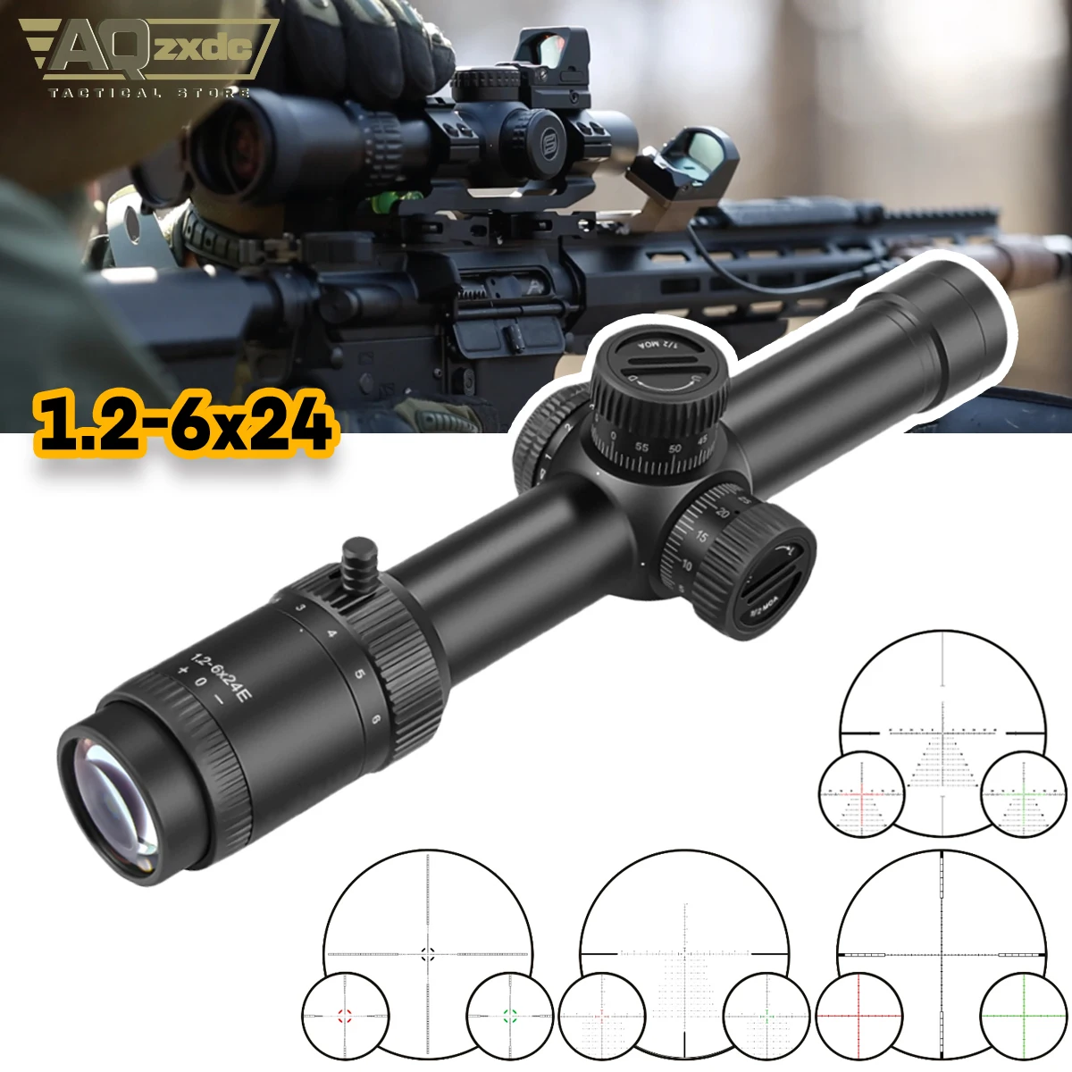 

Tactical LPVO 1.2-6x24 FFP/SFP Mid Dot, 30mm Anti-Fog Hunting Dual Purpose Rifle Scope, Red Dot AR Riflescope .223 AR15 .308