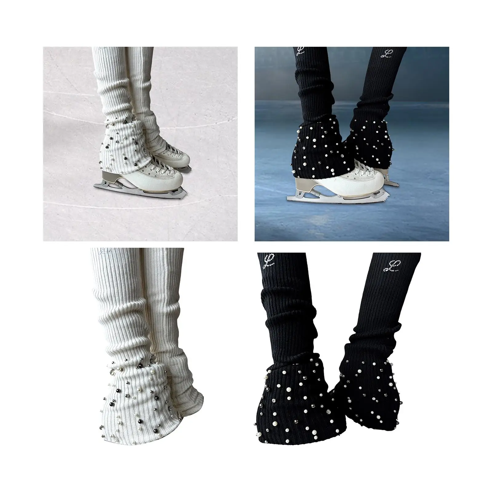 

Figure Skating Leg Warmers over The Boot Elastic Decorative Thermal Protection Calf Socks for Training Ice Skate Children