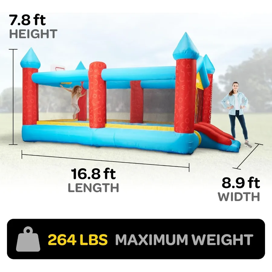 نطاط البيت - قلعة قفز كبيرة جدًا قابلة للنفخ للبالغين من سن 3 إلى 12 عامًا تتميز بشبكة كرة الطائرة منفاخ الهواء Basketba #3