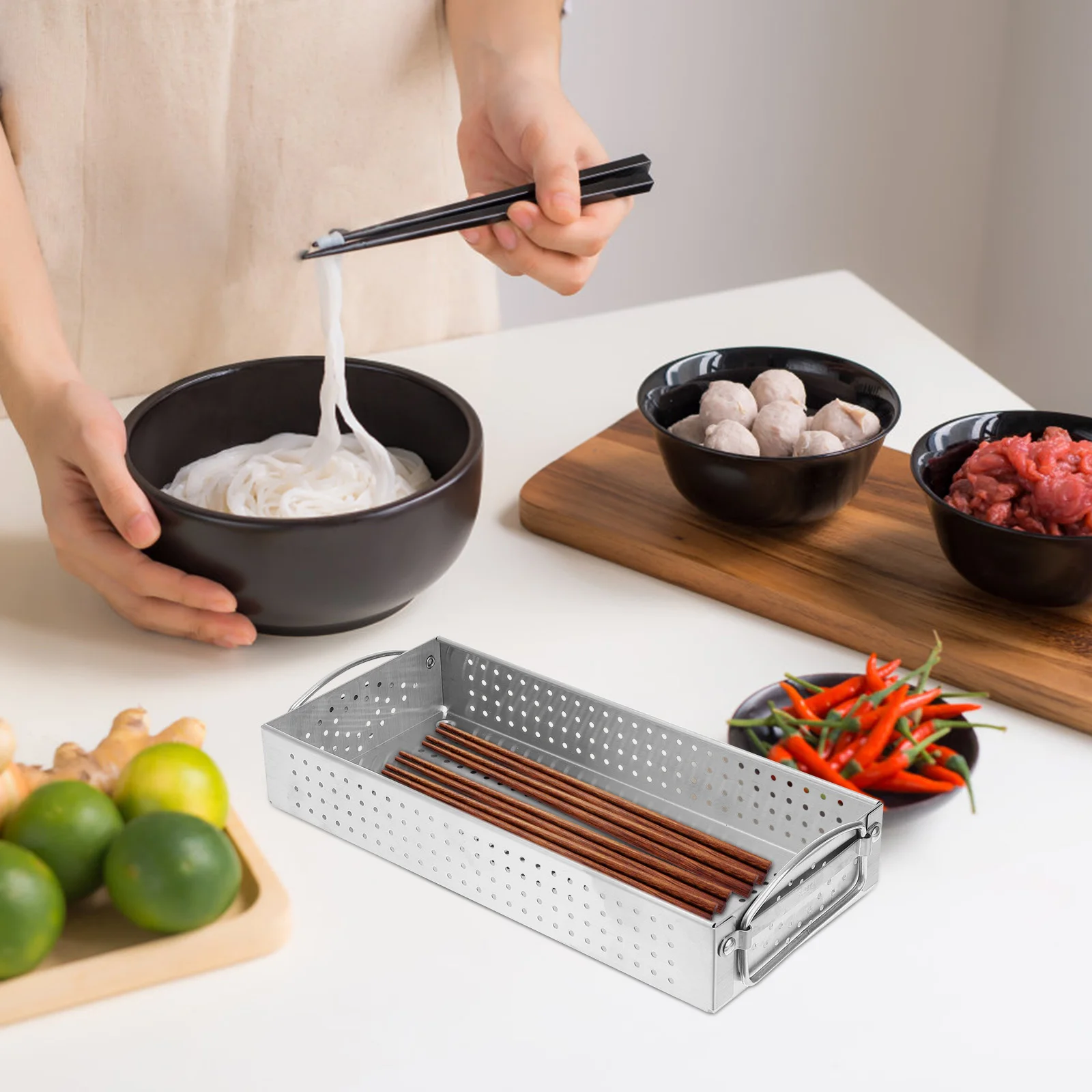 

Stainless Steel Chopstick Holder Large Size Polished Lightweight Double Handle Portable Cooking Utensil Organizer
