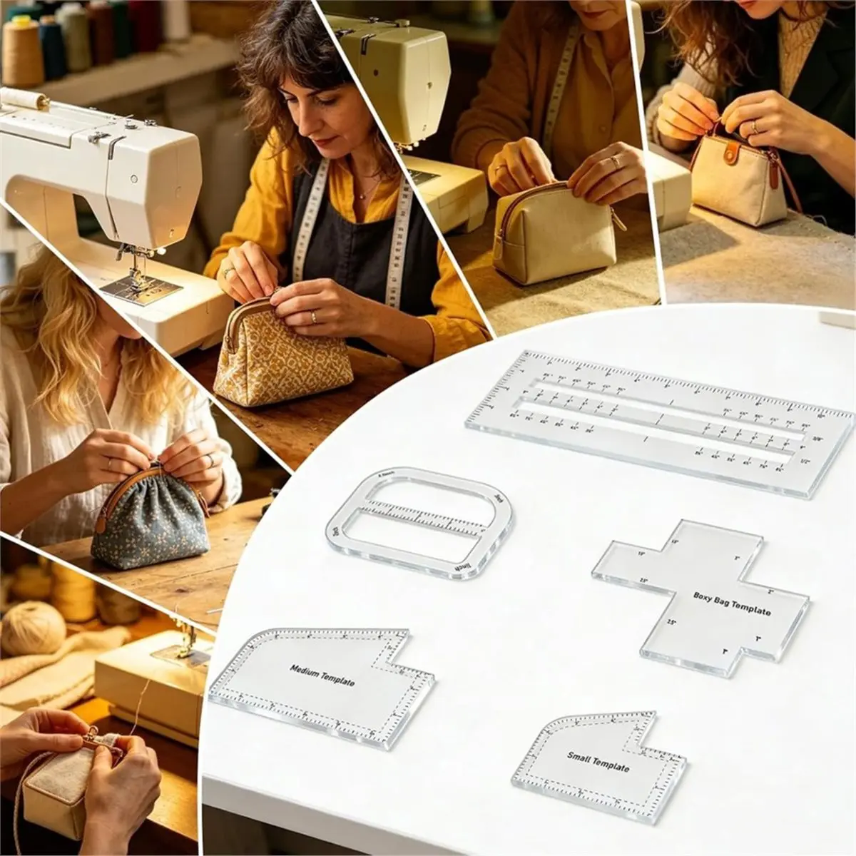 2026 New 5Pcs Boxy Bag Making Templates for DIY Sewing Lover, Acrylic Bag Ruler Set with Zipper Pocket, Curve & Handbag Patterns