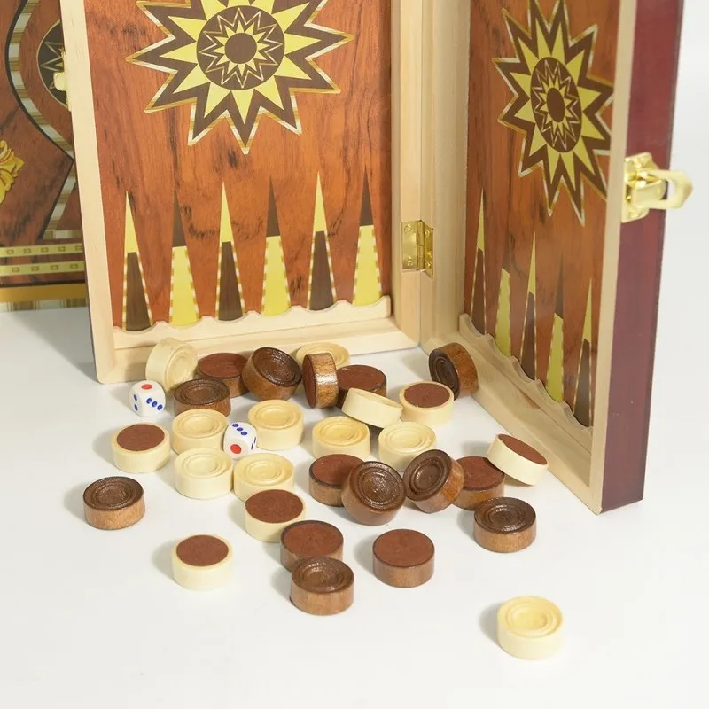 لوحة ألعاب شطرنج خشبية محمولة قابلة للطي، لوحة شطرنج خشبية للبالغين (الشطرنج + لعبة الداما ولعبة الطاولة) #3