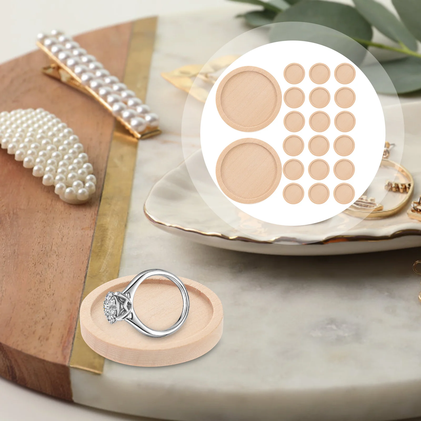 

50Pcs Wood Round Pendant Trays Retro Khaki Base DIY Jewelry Crafts 30mm Outer 25mm Inner Diameter Storage Tray