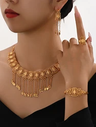 African Fashion Jewelry Set Luxury Pendant Necklace Bracelet Earrings Ring for Women Engagement Party Gift