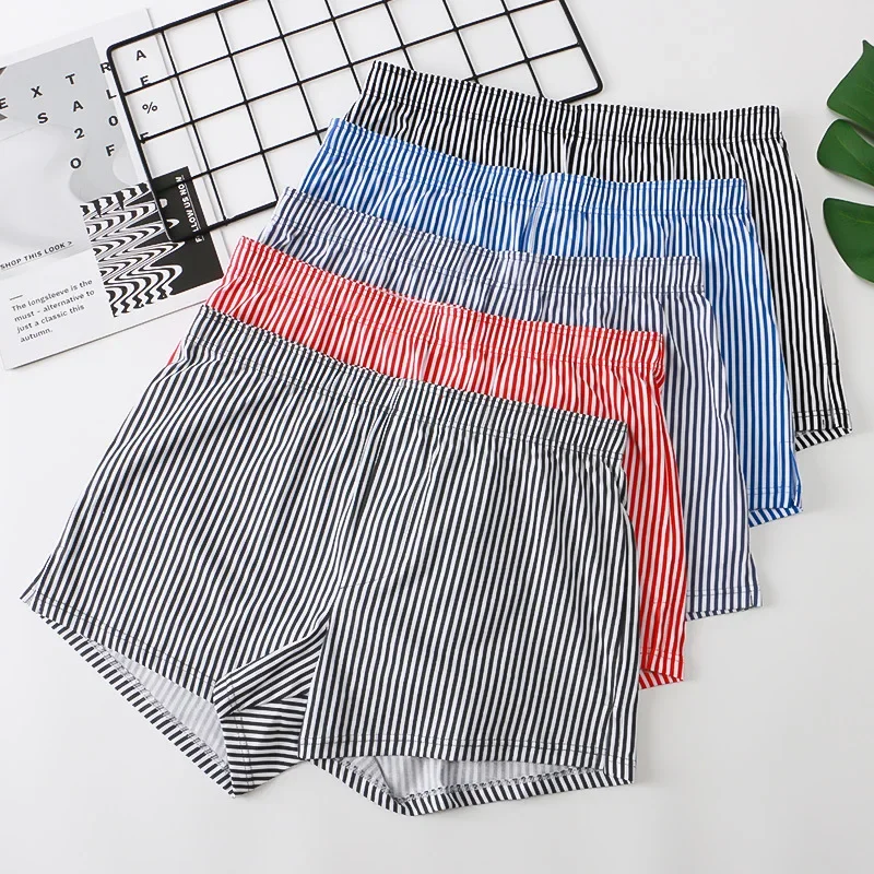 Fashion Striped Men Underwear Boxer Shorts Casual Cotton Sleepwear Underpants Breathable Homewear Arrow Pants Male Panties Cueca