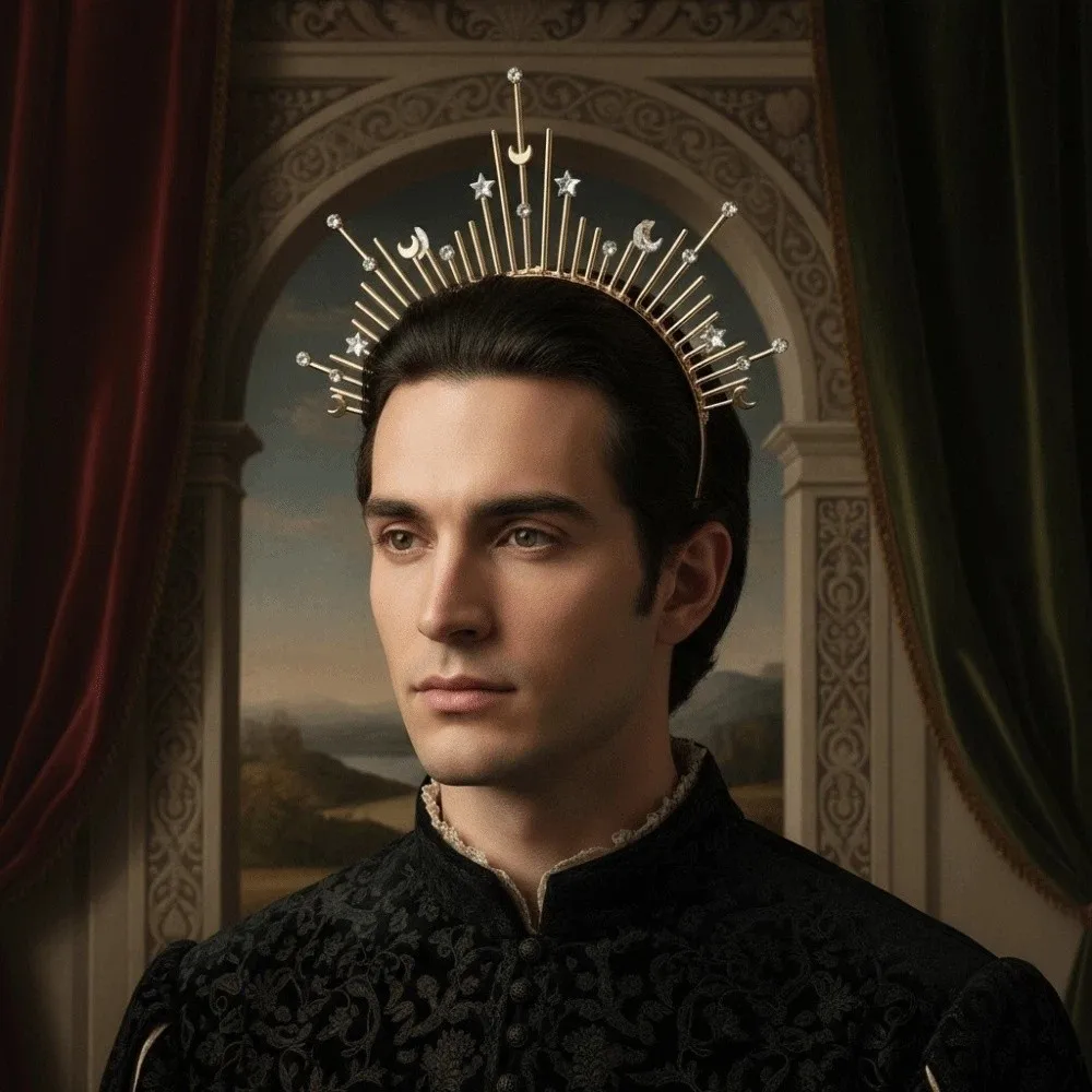 Великолепный готический головной убор «Солнечная корона» в стиле Лолита, ободок для волос с шипами, золотая повязка на голову в стиле Ренессанс с звездами для косплея и праздников