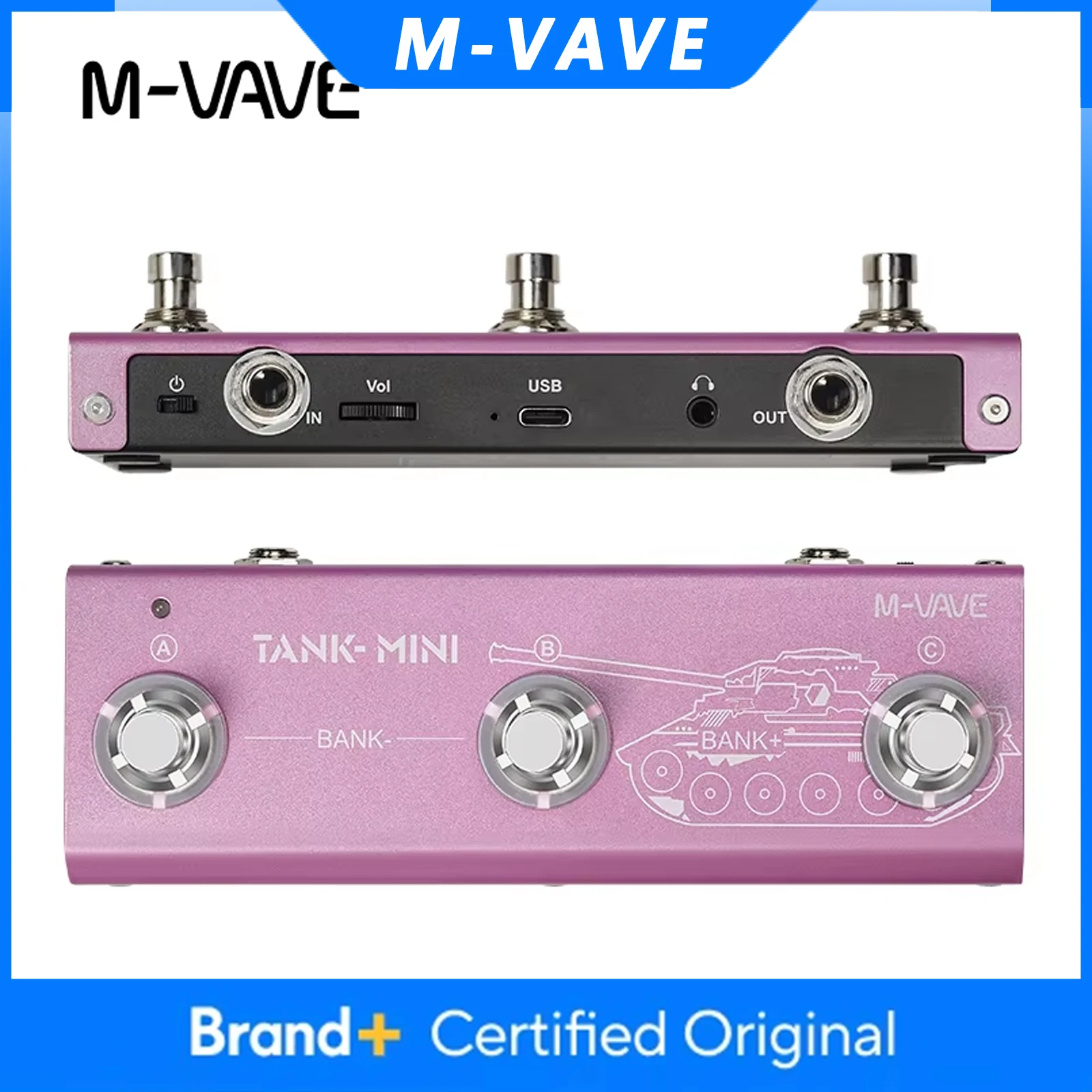 

Многофункциональная педаль эффектов M-VAVE Tank Mini для гитары/баса с поддержкой IR и OTG, записью, встроенными модулями усилителя кабинетного типа, эффектами задержки и реверберации