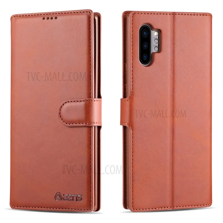 

AZNS Leather Wallet Phone Shell for Samsung Galaxy Note 10 Plus / Note 10 Plus 5G - Brown