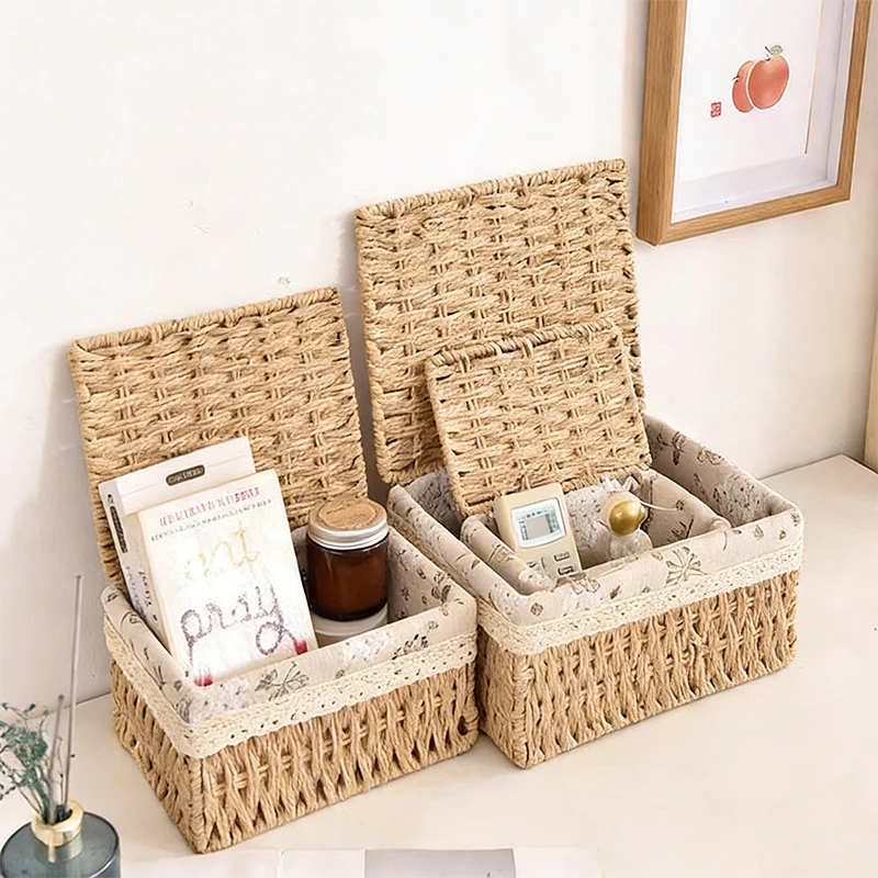 

Household Rattan Woven Storage Box For Toys Snacks Miscellaneous Items Desktop Cosmetic Storage Box