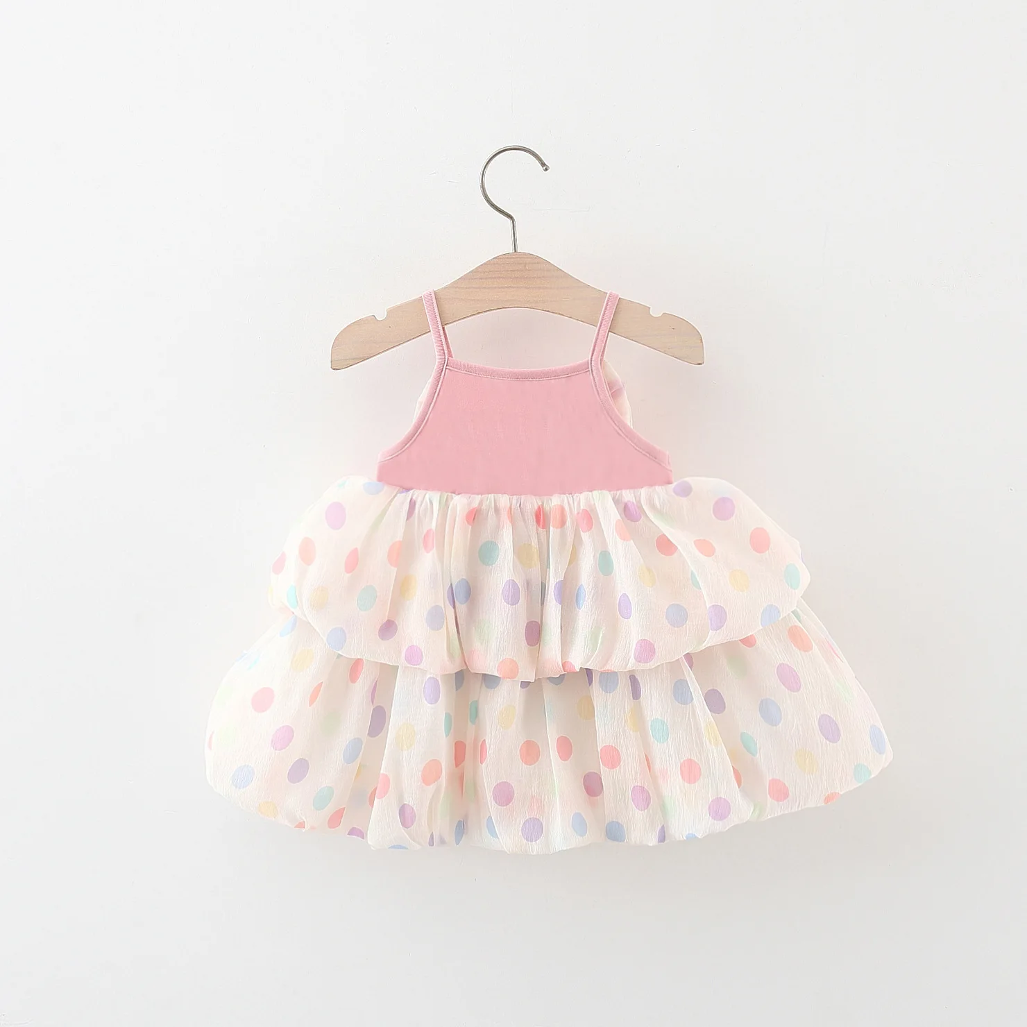 Summer New Children's Clothing Polka Dot Printing Chiffon Splicing Girls Suspender Skirt Fashion Casual Baby Dress