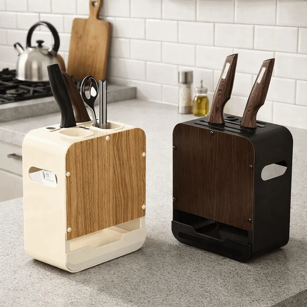 

Настенный держатель для столовых приборов из углеродистой стали большой вместимости с поддоном для воды и отсеком для палочек, экономит место