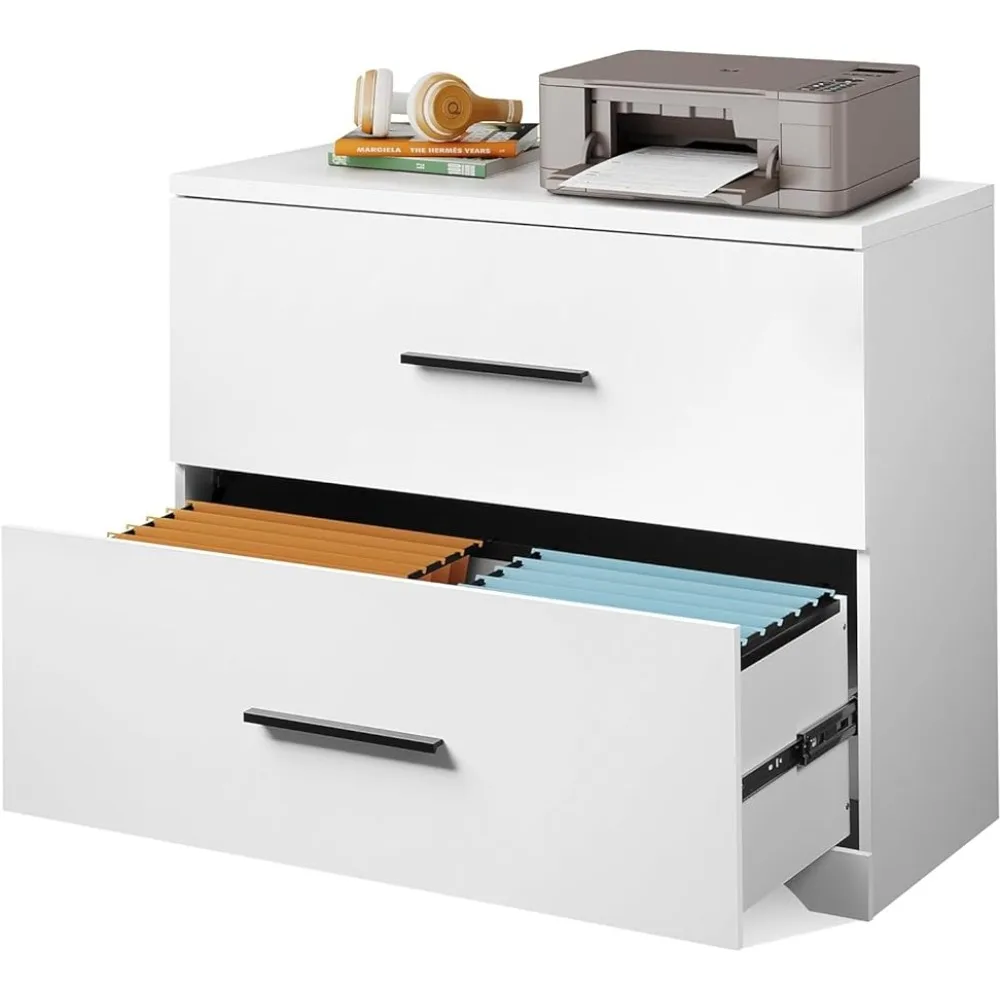 2 Drawer Wood Lateral File Cabinet with Anti-tilt Mechanism Storage Filing Cabinet for Home Office Stable Construction