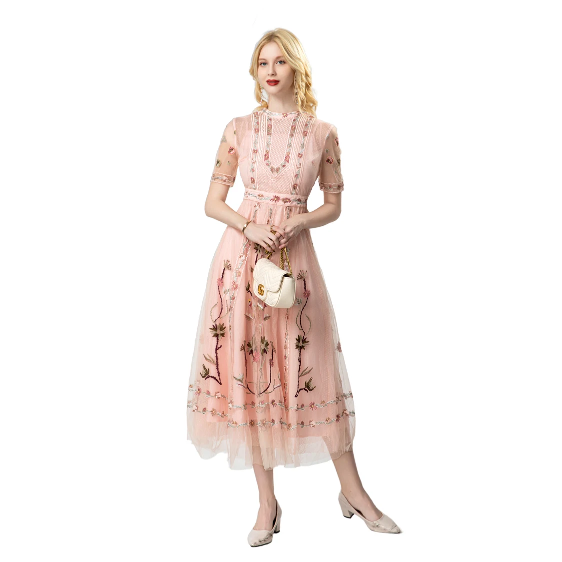 Abiti da donna O Collo Maniche corte Strati ricamati Abiti eleganti firmati Abito da ballo