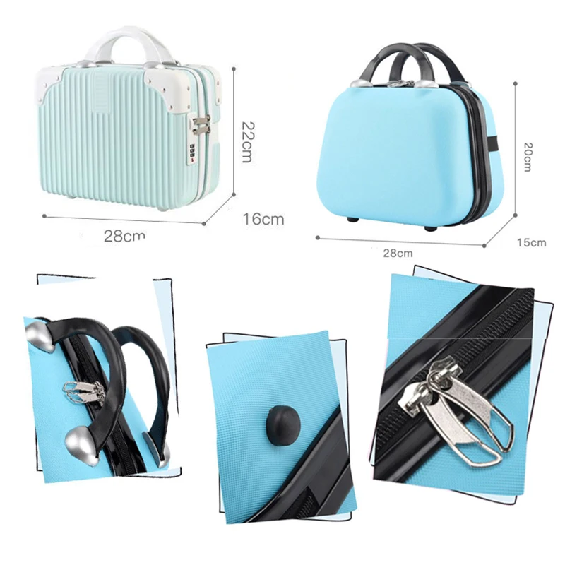 Portable Mini Luggage with Carry on Handbag, Small Suitcase, Bag, Storage Box, 14in