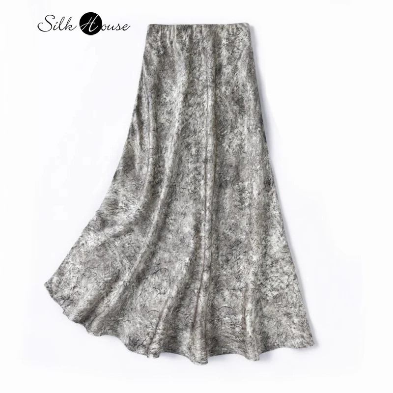 

Temperament Oblique Cut Single-sided Slit 100% Natural Mulberry Silk Plain Satin Light Gray Crack Butt Wrapped Fishtail Skirt