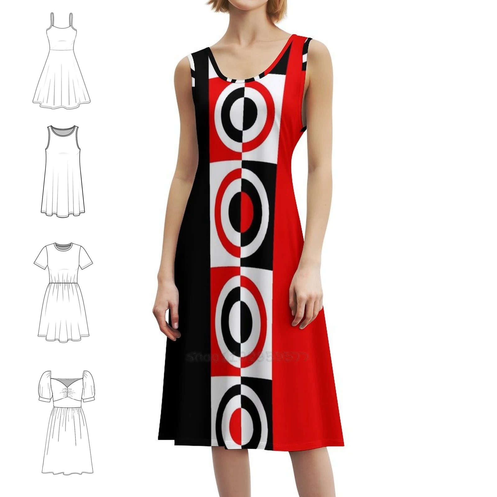 أهداف وزارة الدفاع باللون الأحمر والأسود على الطراز الكوري للنساء فستان كاجوال أنيق للحفلات أو الارتداء اليومي Mod Revival #1