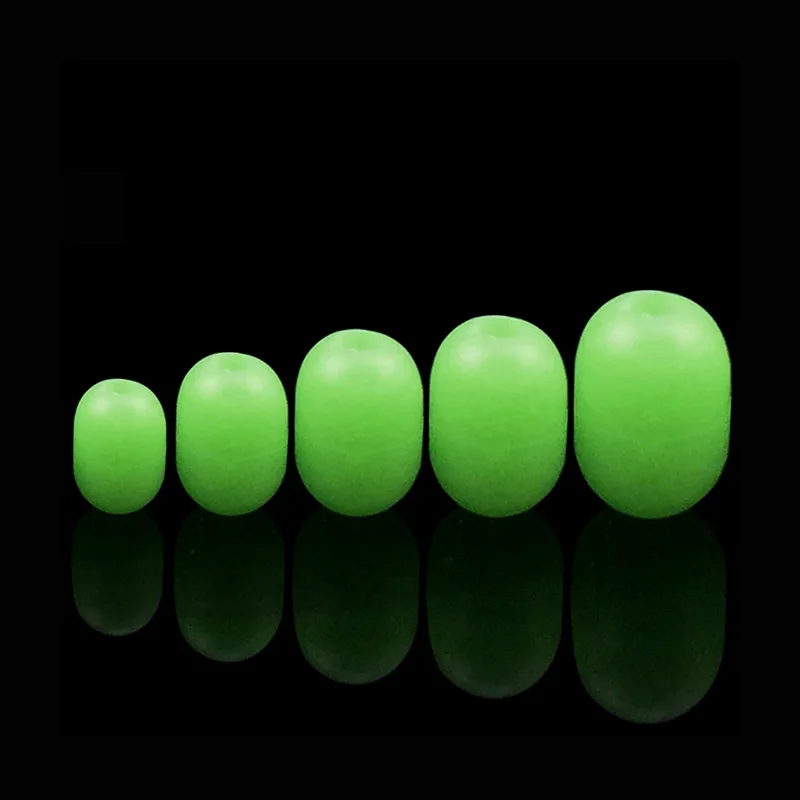 Elllv 100pcs 녹색 바닷물 낚시 원통형 부드러운 고무 빛나는 구슬 빛나는 스토퍼 낚시 후크 미끼 액세서리